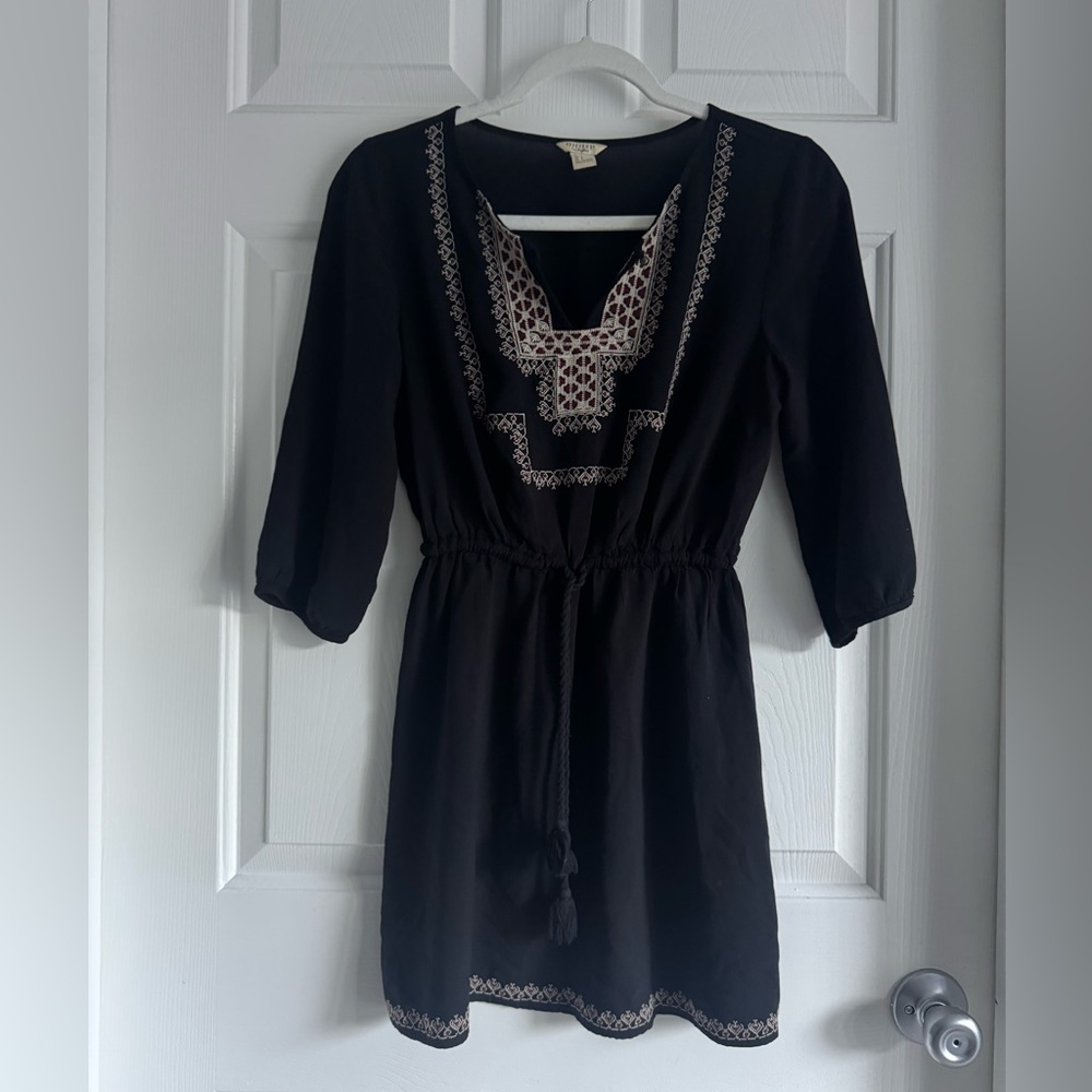 Forever 21 Black Bogo Embroidered Dress with Rope Detail
